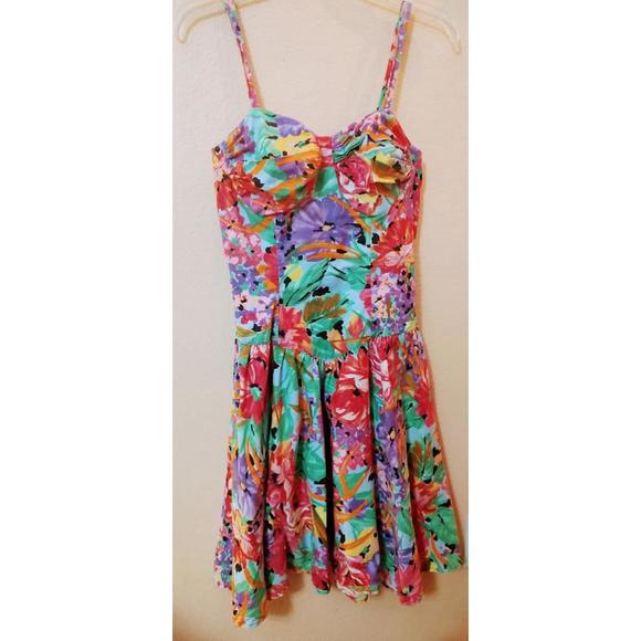 Vintage Dresses & Skirts - Vtg 1980's Mod bright floral dress ACT I New York Petite M